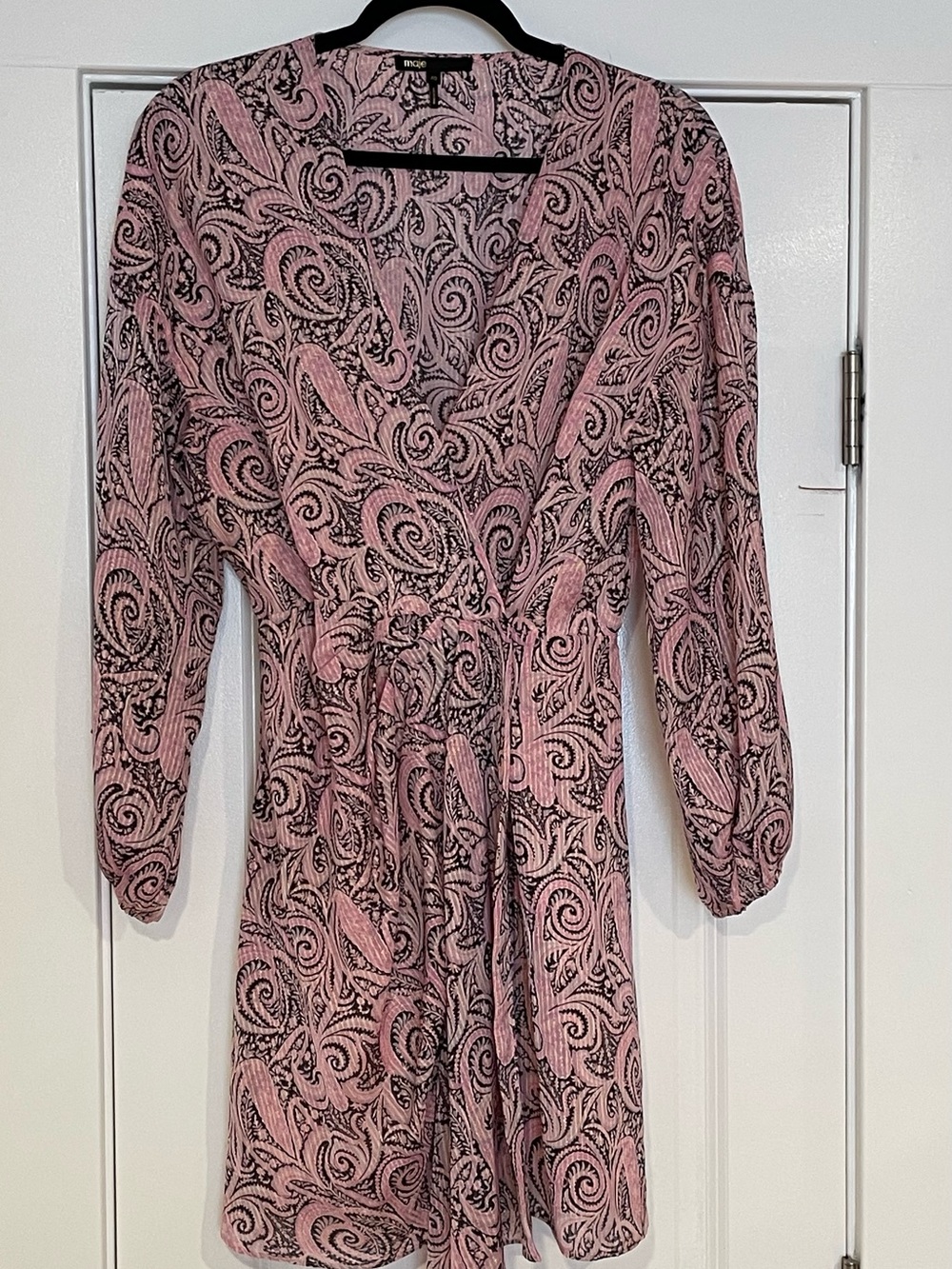 Maje Pink and Black Paisley Mini Wrap Dress NWOT - Size FR40/U.S. Large